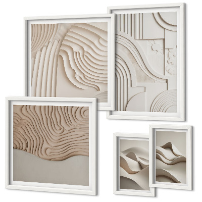 Set om 5 tavlor Abstrakta beige-vita strukturer