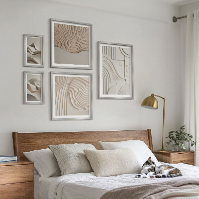 Set om 5 tavlor Abstrakta beige-vita strukturer