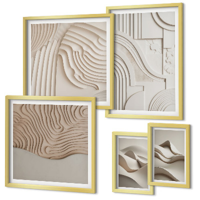 Set om 5 tavlor Abstrakta beige-vita strukturer