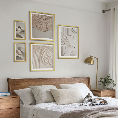 Set om 5 tavlor Abstrakta beige-vita strukturer