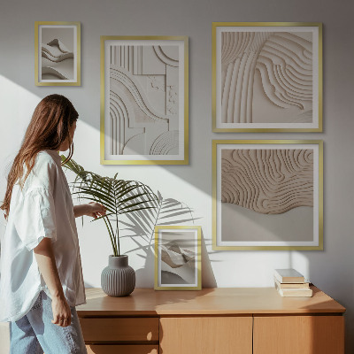 Set om 5 tavlor Abstrakta beige-vita strukturer