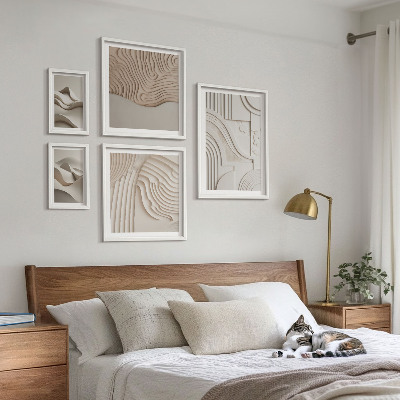 Set om 5 tavlor Abstrakta beige-vita strukturer