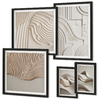 Set om 5 tavlor Abstrakta beige-vita strukturer
