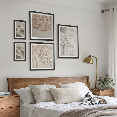 Set om 5 tavlor Abstrakta beige-vita strukturer