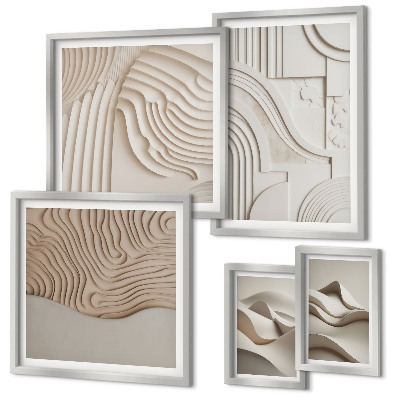 Set om 5 tavlor Abstrakta beige-vita strukturer