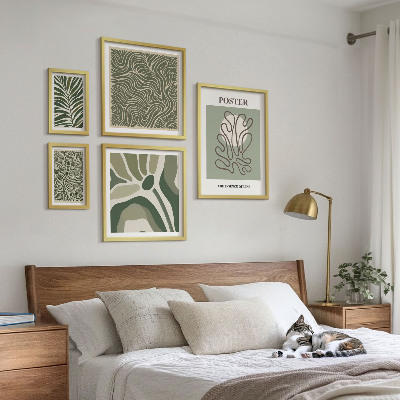 Tavelvägg med 5 tavlor Abstrakta boho växtformer