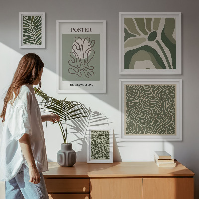 Tavelvägg med 5 tavlor Abstrakta boho växtformer