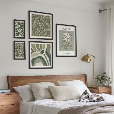 Tavelvägg med 5 tavlor Abstrakta boho växtformer