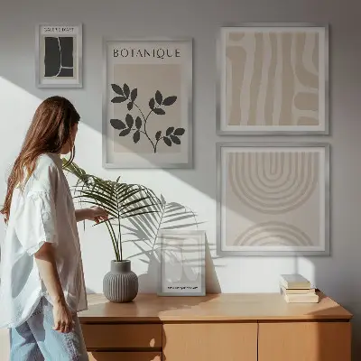 Tavelvägg med 5 tavlor med snygg växtgrafik