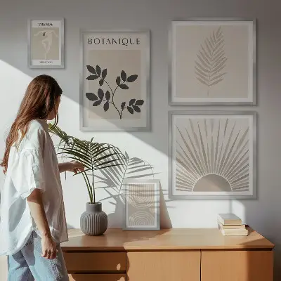 Väggdekoration tavelset med geometriska blommotiv