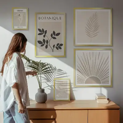 Väggdekoration tavelset med geometriska blommotiv