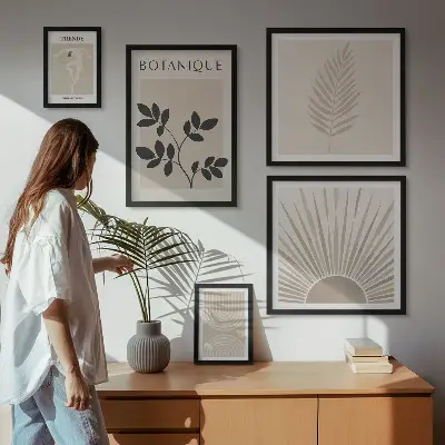 Väggdekoration tavelset med geometriska blommotiv