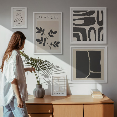 Set om 5 tavlor Snygg abstrakt växtgrafik