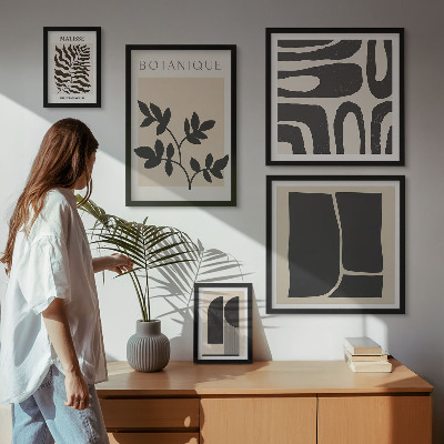 Tavelvägg med 5 tavlor Snygg abstrakt naturgrafik