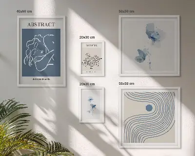 Tavelvägg med 5 tavlor i modern abstrakt blomsterstil