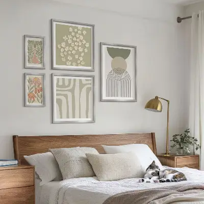 Tavelset med väggdekoration snygg växtgrafik i pastellfärger