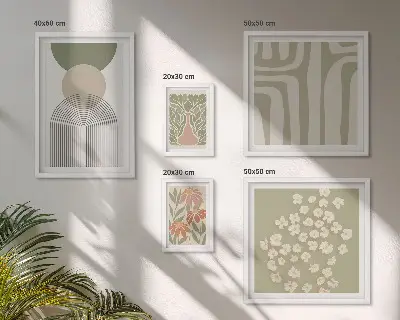 Tavelset med väggdekoration snygg växtgrafik i pastellfärger