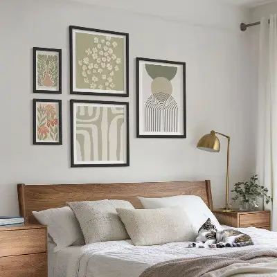 Tavelset med väggdekoration snygg växtgrafik i pastellfärger