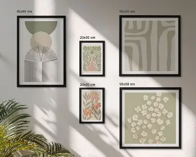 Tavelset med väggdekoration snygg växtgrafik i pastellfärger