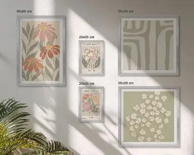 Tavelvägg med 5 tavlor med blommönster i London och Paris bohemisk stil