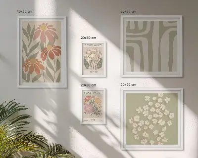 Tavelvägg med 5 tavlor med blommönster i London och Paris bohemisk stil
