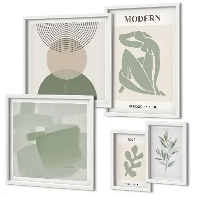 Tavelvägg med 5 tavlor i modern abstrakt stil