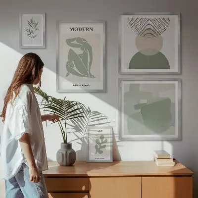 Tavelvägg med 5 tavlor i modern abstrakt stil