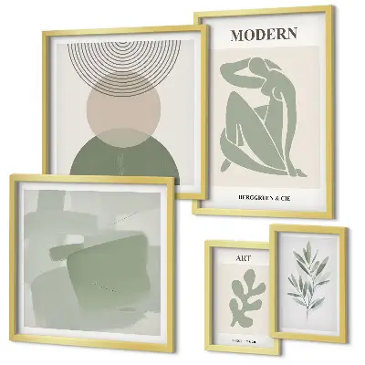 Tavelvägg med 5 tavlor i modern abstrakt stil