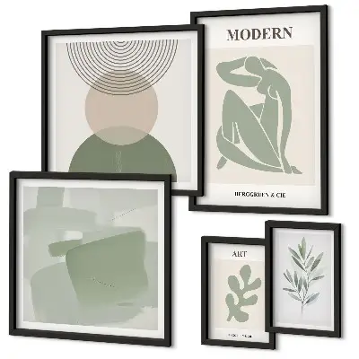 Tavelvägg med 5 tavlor i modern abstrakt stil