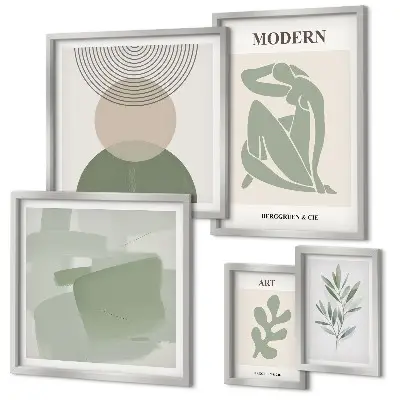 Tavelvägg med 5 tavlor i modern abstrakt stil