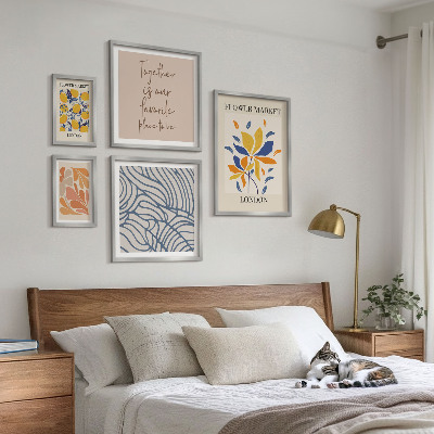 Set om 5 tavlor Blommotiv London inskriptioner