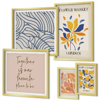 Blommotiv med London-inskriptioner set om 5 tavlor
