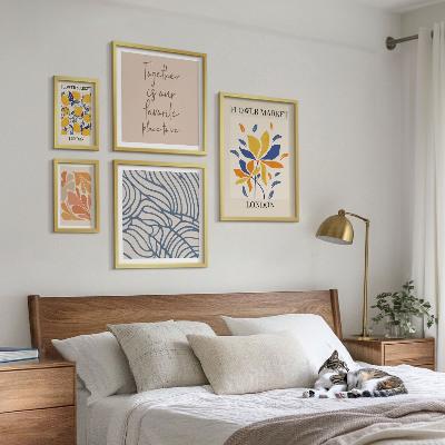 Set om 5 tavlor Blommotiv London inskriptioner