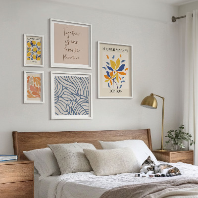 Set om 5 tavlor Blommotiv London inskriptioner