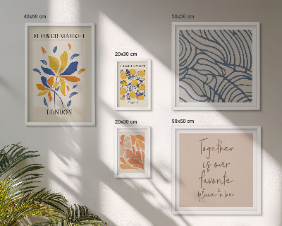 Set om 5 tavlor Blommotiv London inskriptioner