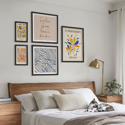 Set om 5 tavlor Blommotiv London inskriptioner