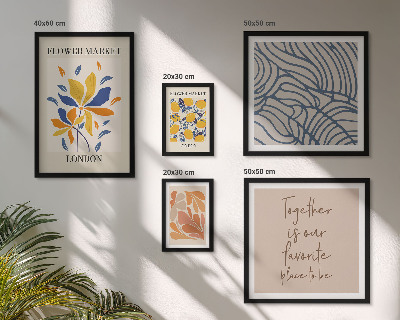 Set om 5 tavlor Blommotiv London inskriptioner