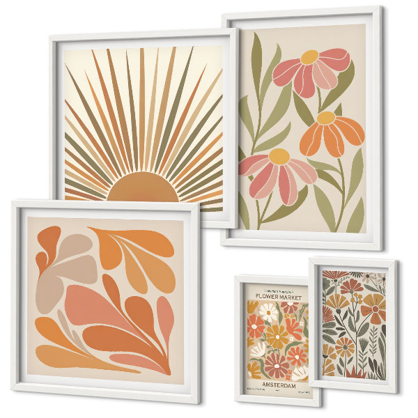 Set om 5 tavlor Geometriska blommor i boho-stil