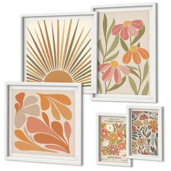 Geometriska blommor i boho-stil set om 5 tavlor