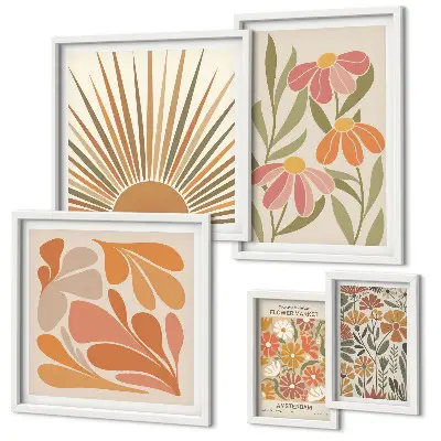 Geometriska blommor i boho-stil set om 5 tavlor