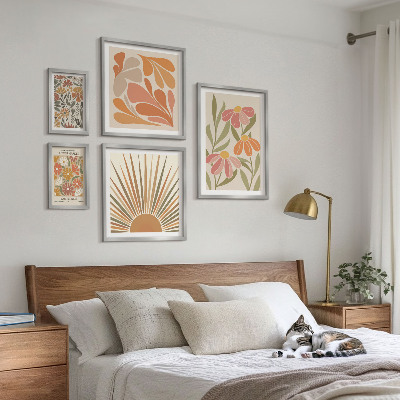 Set om 5 tavlor Geometriska blommor i boho-stil