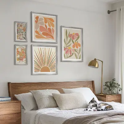 Geometriska blommor i boho-stil set om 5 tavlor