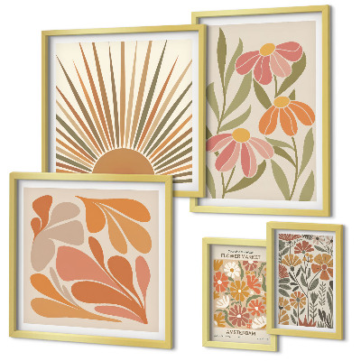 Set om 5 tavlor Geometriska blommor i boho-stil