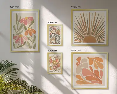 Geometriska blommor i boho-stil set om 5 tavlor