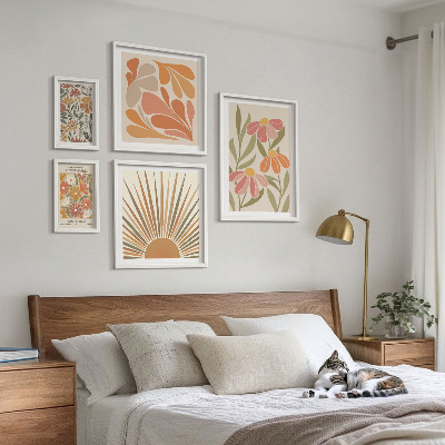 Set om 5 tavlor Geometriska blommor i boho-stil