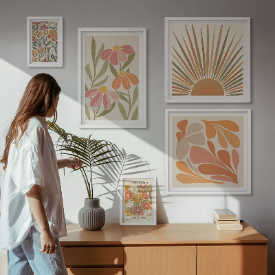 Set om 5 tavlor Geometriska blommor i boho-stil