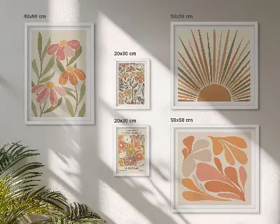 Geometriska blommor i boho-stil set om 5 tavlor