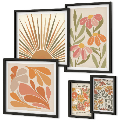 Set om 5 tavlor Geometriska blommor i boho-stil