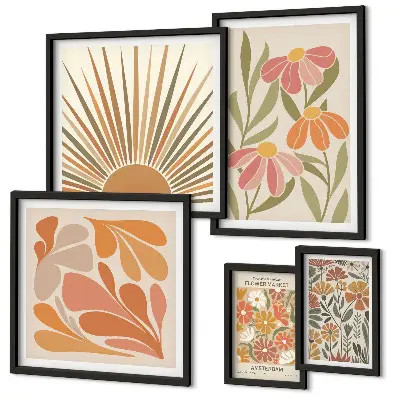 Geometriska blommor i boho-stil set om 5 tavlor