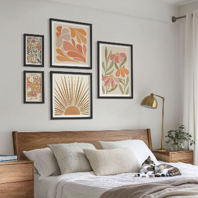 Set om 5 tavlor Geometriska blommor i boho-stil